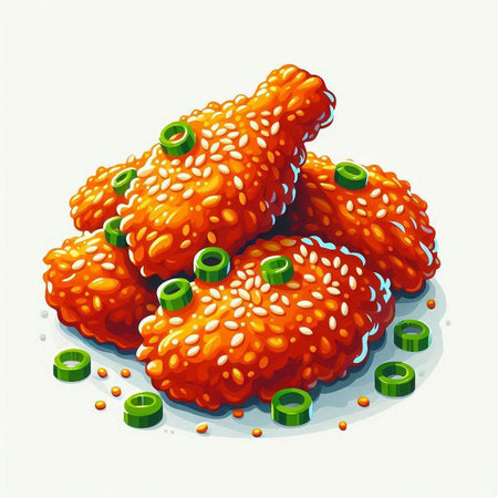 Illustration of fried chicken wings with green onions on a white backgroundのイラスト素材