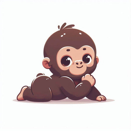 Cute baby monkey isolated on a white background. Vector illustration.のイラスト素材