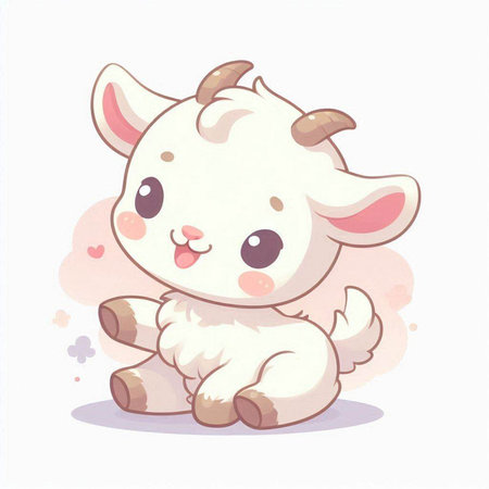 Cute cartoon goat sitting on a white background. Vector illustration.のイラスト素材