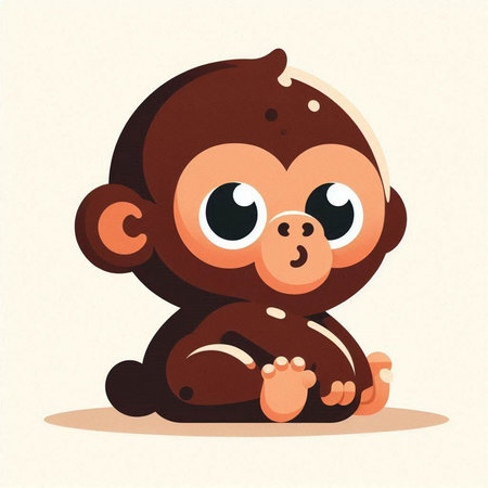 Cute baby monkey sitting on the floor. Vector cartoon illustration.