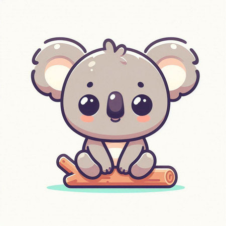 Cute koala on a wooden log. Vector illustration. Cartoon style.のイラスト素材