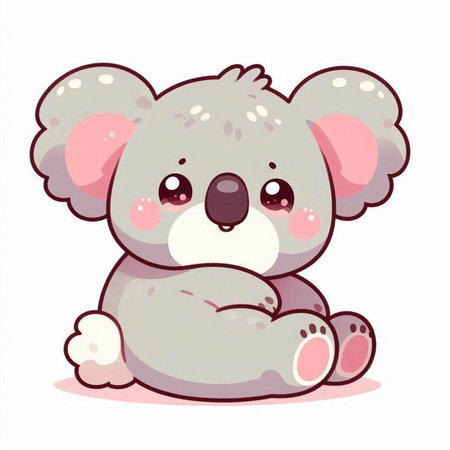 Cute cartoon koala sitting on white background. Vector illustration.のイラスト素材