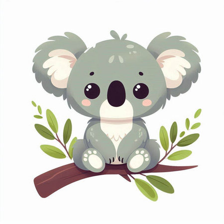 Cute koala sitting on a tree branch. Vector illustration.のイラスト素材