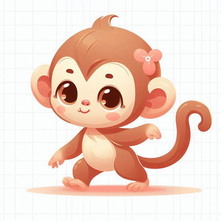 Cute cartoon monkey. Vector illustration on a white background. Cartoon style.のイラスト素材
