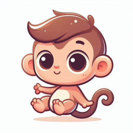 Cute cartoon baby monkey. Vector illustration isolated on white background.のイラスト素材