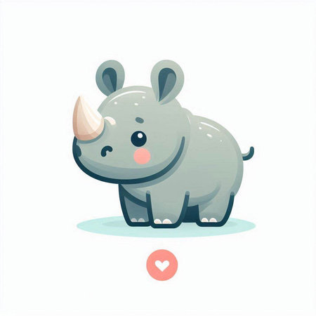 Cute cartoon rhinoceros. Vector illustration isolated on white background.のイラスト素材