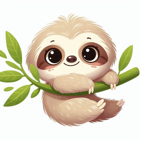 Cute cartoon sloth hanging on a branch. Vector illustration.のイラスト素材