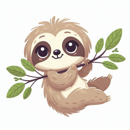 Cute cartoon sloth sitting on a branch. Vector illustration.のイラスト素材
