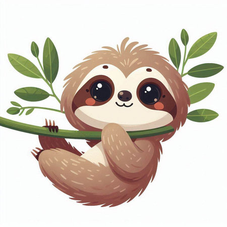 Cute cartoon sloth hanging on a branch. Vector illustration.のイラスト素材