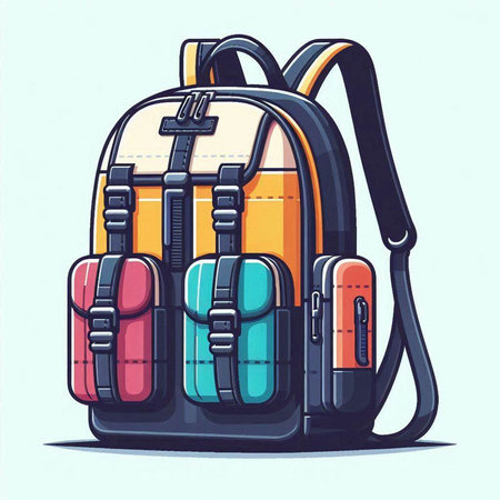 Vector illustration of a backpack in cartoon style. Backpack icon.のイラスト素材