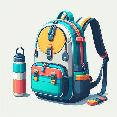 Vector illustration of a school backpack with a flask. Back to school.のイラスト素材