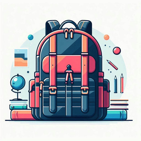 Vector illustration of school backpack with stationery. Back to school concept.のイラスト素材