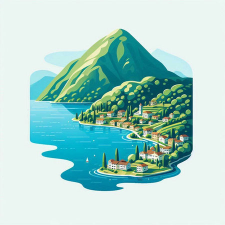 Landscape of Lake Como, Italy, Europe. Vector illustrationのイラスト素材