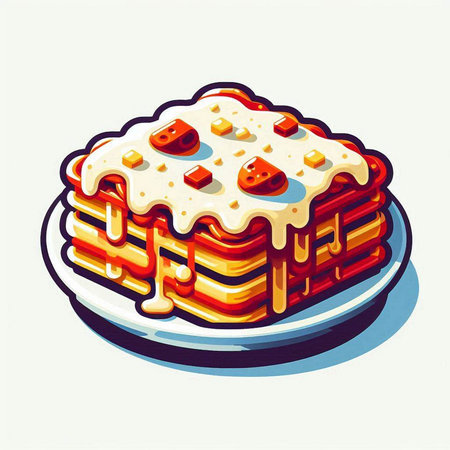 Illustration of a stack of lasagna on a plate. Vector illustration.のイラスト素材