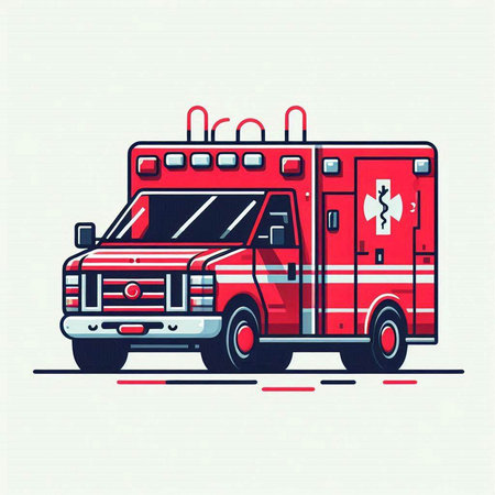 Ambulance car. Vector illustration in flat style. Fire truck.