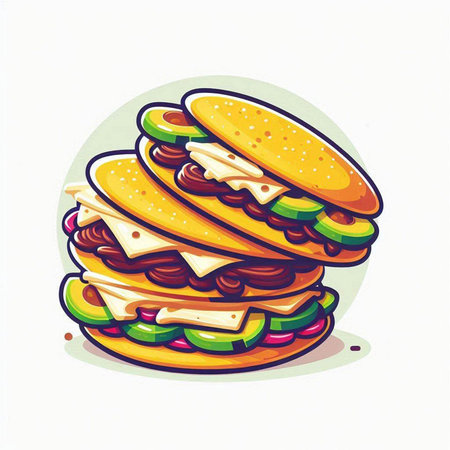 Illustration of fast food. Vector illustration of a hamburger.のイラスト素材