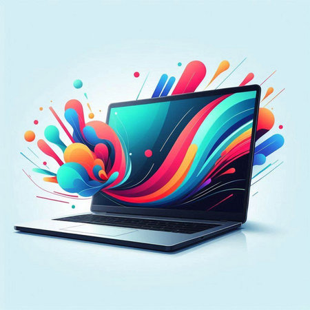 Laptop with abstract colorful background. Vector illustration. Eps 10.のイラスト素材