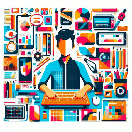 Flat design illustration concepts for web banners and promotional materials. Businessman working on computer.のイラスト素材