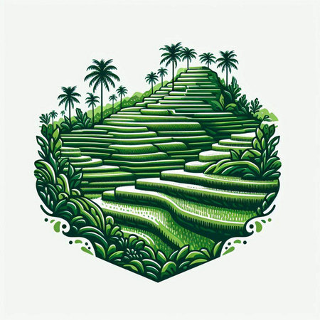 Terraced rice field in the shape of a heart. Vector illustration.のイラスト素材