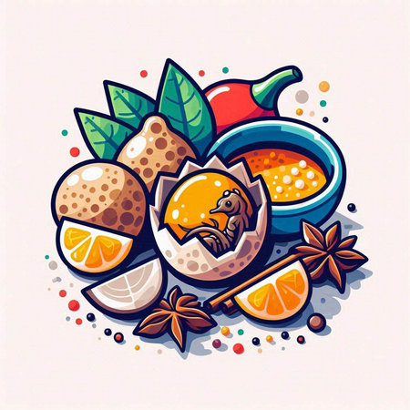 Illustration of a set of spices and fruits. Vector illustration.のイラスト素材