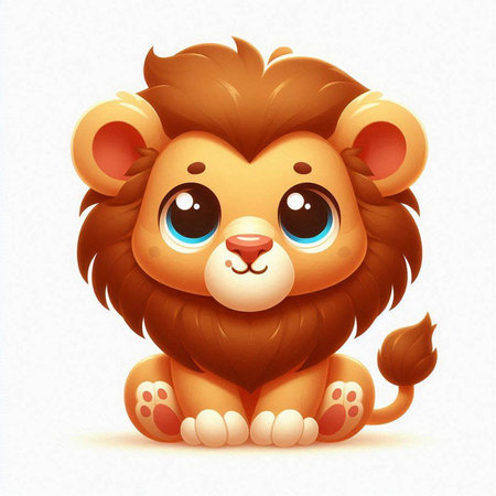 Cute cartoon lion sitting on a white background. Vector illustration.のイラスト素材