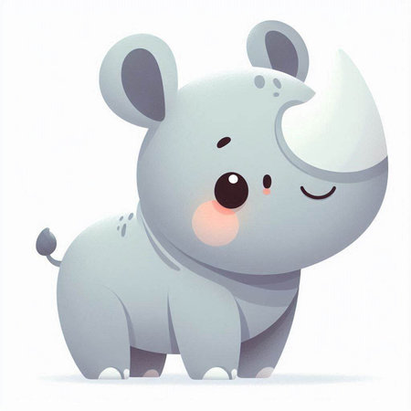 Cute cartoon rhinoceros on white background. Vector illustration.のイラスト素材
