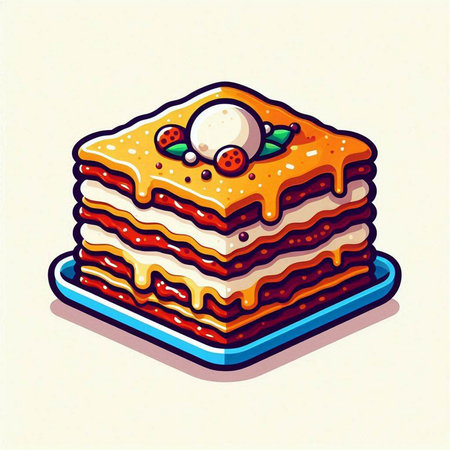 Illustration of a stack of layered lasagna with strawberry and creamのイラスト素材