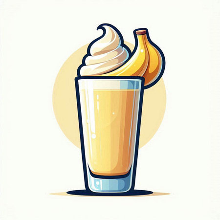Banana milkshake with whipped cream in a glass. Vector illustration.のイラスト素材