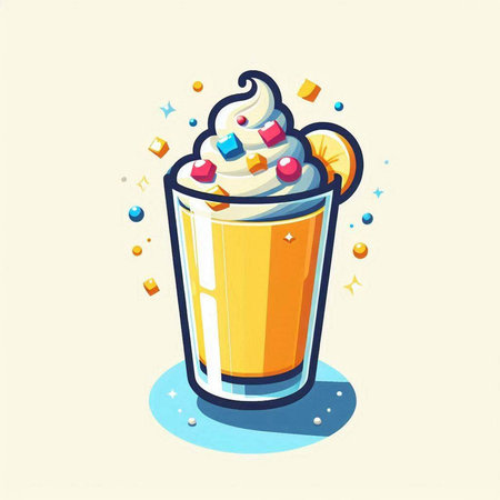 Illustration of a glass of milkshake with whipped cream and candiesのイラスト素材