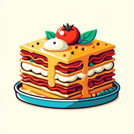 Illustration of a stack of pancakes with cream and berries on a plateのイラスト素材