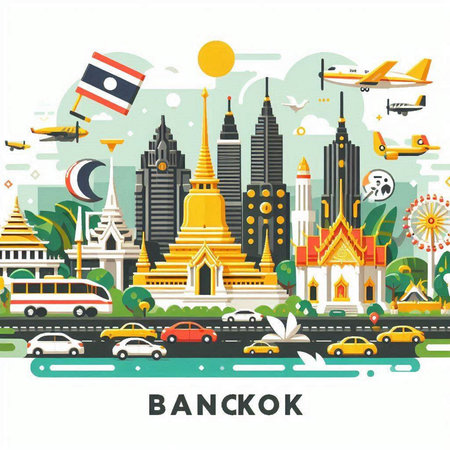 Bangkok famous landmarks. Vector illustration.のイラスト素材