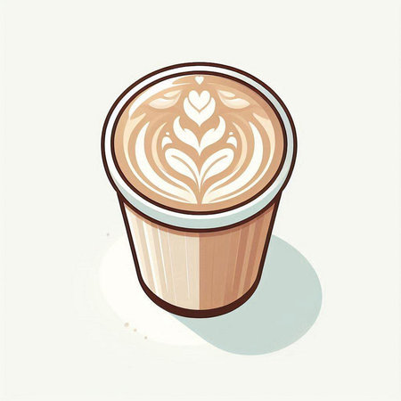 Coffee cup with latte art on white background. Vector illustration.のイラスト素材