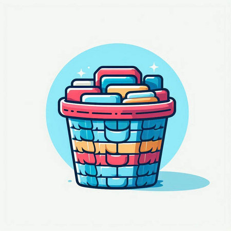 Basket with food. Vector illustration in doodle style.のイラスト素材