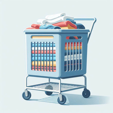 Shopping cart full of clothes. Vector illustration in retro style.のイラスト素材