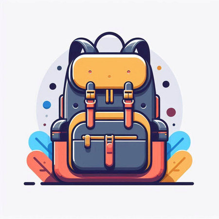 Backpack flat color icon. Vector illustration for web and mobile designのイラスト素材