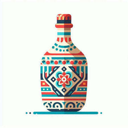 Colorful vector illustration of a bottle with a pattern on a white background.のイラスト素材