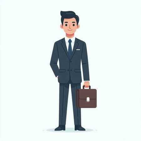 Businessman standing with briefcase. Vector illustration in cartoon style.のイラスト素材