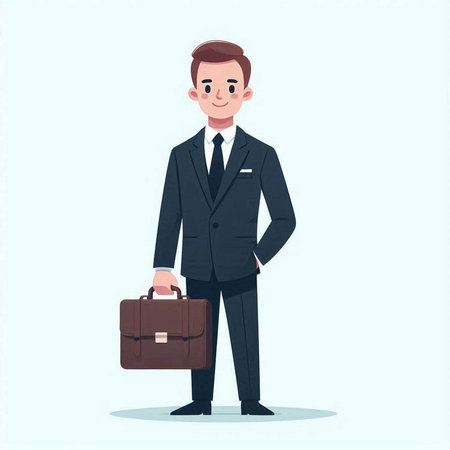 Businessman in suit with briefcase. Vector illustration in cartoon styleのイラスト素材