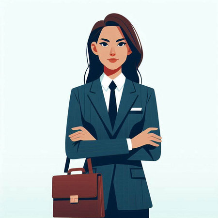 Young business woman with briefcase. Vector illustration in cartoon style.のイラスト素材
