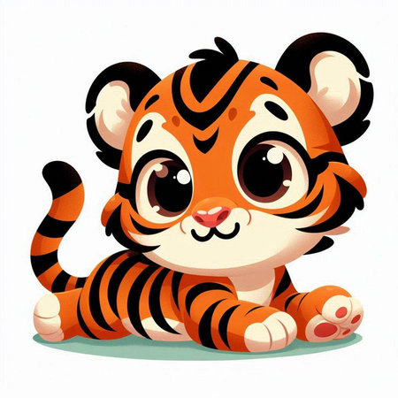 Cute cartoon tiger isolated on a white background. Vector illustration.のイラスト素材
