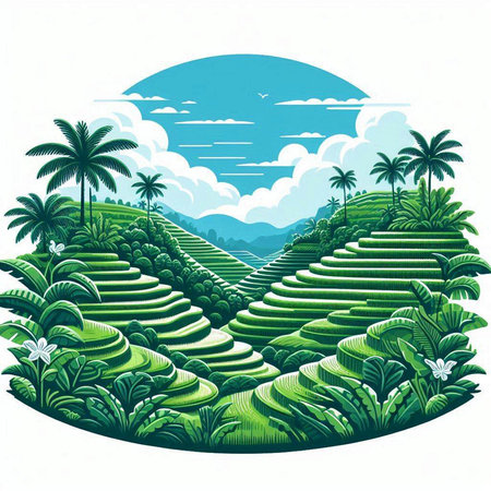 Terraced rice fields in Bali, Indonesia. Vector illustration.のイラスト素材