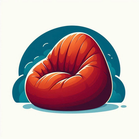 Illustration of a red armchair against a blue sky with cloudsのイラスト素材