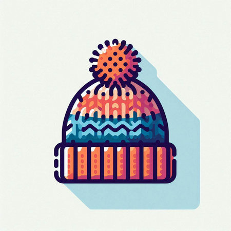 Knitted hat with pompon. Vector illustration in flat style.のイラスト素材