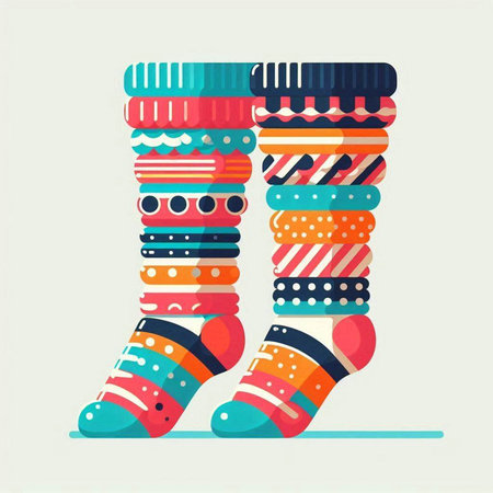 Colorful winter socks. Vector illustration in flat style. Winter clothes.のイラスト素材