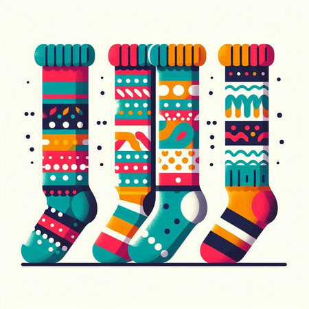 Illustration of colorful socks with a pattern on it. Vector illustration.のイラスト素材