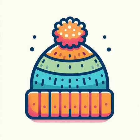 Winter hat with pompom. Vector illustration in flat style. Isolated on white background.