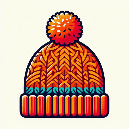 Winter knitted hat with pompon. Colorful vector illustration.のイラスト素材