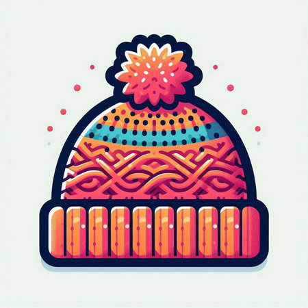 Knitted hat with pompom. Vector illustration in cartoon style.のイラスト素材