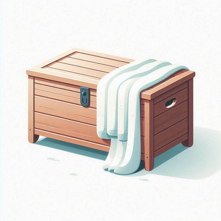 Wooden chest with towels on a white background. Vector illustration.のイラスト素材