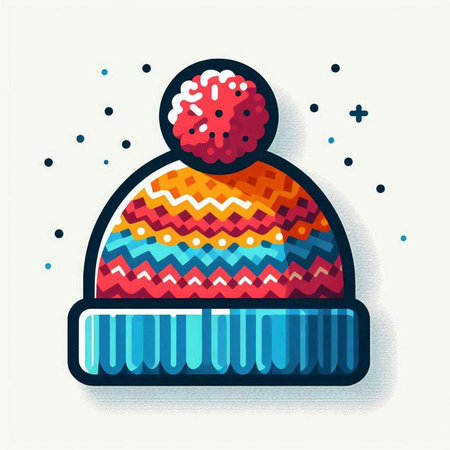 Vector illustration of a knitted hat with pompon. Winter clothing.
